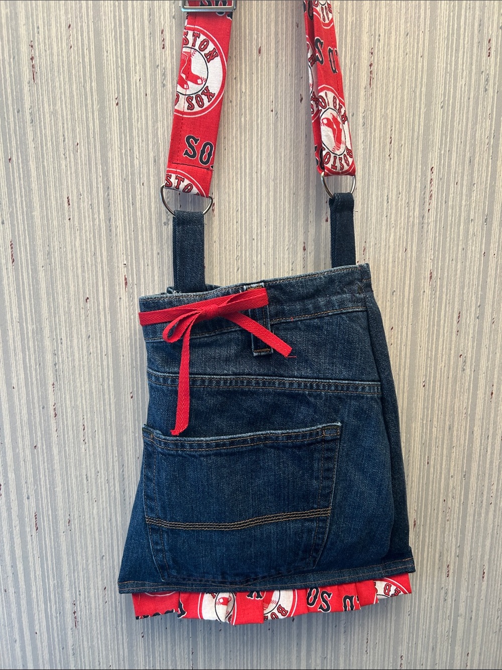 Red & Denim Bag with Sports Strap